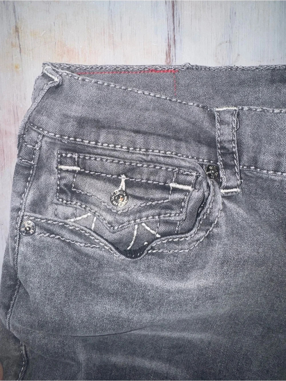 True Religion Ricky Jeans Mens 34 Gray Relaxed Straight Stretch Denim Y2K